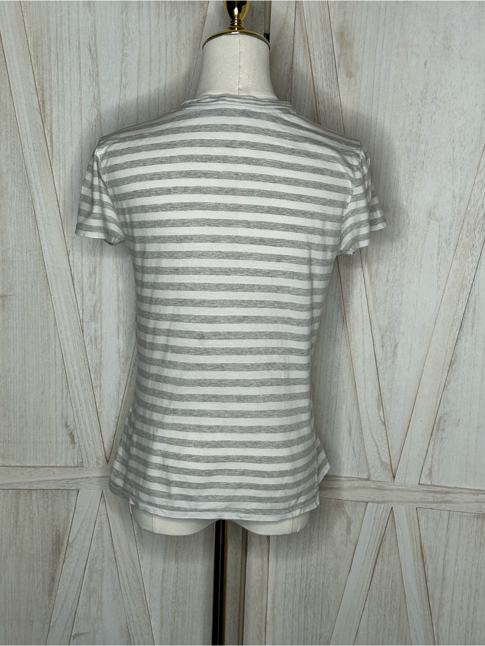 Polo Ralph Lauren Gray & White Striped Short Sleeve Classic Preppy Tee Sz XS - Picture 2 of 9
